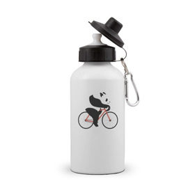 Бутылка спортивная с принтом Панда на велосипеде , металл | емкость — 500 мл, в комплекте две пластиковые крышки и карабин для крепления | панда