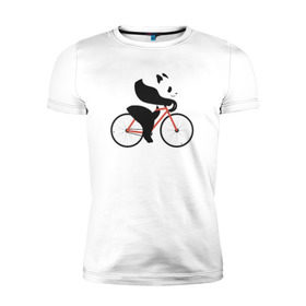 Мужская футболка премиум с принтом Панда на велосипеде , 92% хлопок, 8% лайкра | приталенный силуэт, круглый вырез ворота, длина до линии бедра, короткий рукав | Тематика изображения на принте: панда