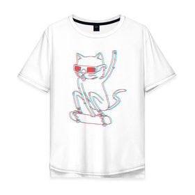 Мужская футболка хлопок Oversize с принтом Кот скейтбордист , 100% хлопок | свободный крой, круглый ворот, “спинка” длиннее передней части | борд | кот | кошки | очки | скейтборд | стерео | экстрим