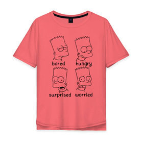 Мужская футболка хлопок Oversize с принтом Bart Emotions , 100% хлопок | свободный крой, круглый ворот, “спинка” длиннее передней части | emotions bart simpson барт симпсон эмоции