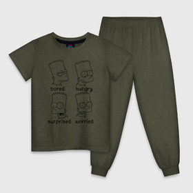 Детская пижама хлопок с принтом Bart Emotions , 100% хлопок |  брюки и футболка прямого кроя, без карманов, на брюках мягкая резинка на поясе и по низу штанин
 | Тематика изображения на принте: emotions bart simpson барт симпсон эмоции