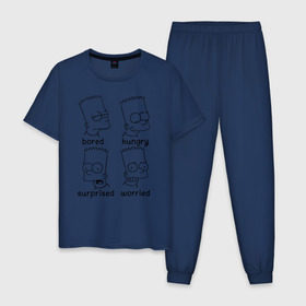 Мужская пижама хлопок с принтом Bart Emotions , 100% хлопок | брюки и футболка прямого кроя, без карманов, на брюках мягкая резинка на поясе и по низу штанин
 | Тематика изображения на принте: emotions bart simpson барт симпсон эмоции