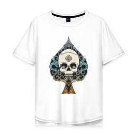 Мужская футболка хлопок Oversize с принтом Череп (skull) (цветной) , 100% хлопок | свободный крой, круглый ворот, “спинка” длиннее передней части | Тематика изображения на принте: skull | орнаменты | пики | узоры | череп | череп (skull) пиковой масти.тату
