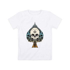 Детская футболка хлопок с принтом Череп (skull) (цветной) , 100% хлопок | круглый вырез горловины, полуприлегающий силуэт, длина до линии бедер | skull | орнаменты | пики | узоры | череп | череп (skull) пиковой масти.тату