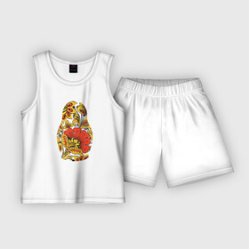 Детская пижама с шортами хлопок с принтом Матрёшка хохлома ,  |  | Тематика изображения на принте: матрёшка | матрёшка хохломахохлома | орнамент | узор