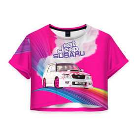 Женская футболка 3D укороченная с принтом Subaru , 100% полиэстер | круглая горловина, длина футболки до линии талии, рукава с отворотами | drag | eat | ej20 | forester | jdm | rainbow | sf5 | sleep | subaru | субару | супердрифтбитва | форестер