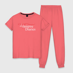 Женская пижама хлопок с принтом The Vampire Diaries , 100% хлопок | брюки и футболка прямого кроя, без карманов, на брюках мягкая резинка на поясе и по низу штанин | the vampire diaries дневники вампира кровь