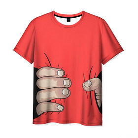 Мужская футболка 3D с принтом Рука , 100% полиэфир | прямой крой, круглый вырез горловины, длина до линии бедер | обхват | пальцы | рука | талия