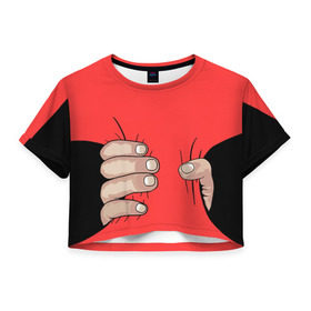 Женская футболка 3D укороченная с принтом Рука , 100% полиэстер | круглая горловина, длина футболки до линии талии, рукава с отворотами | обхват | пальцы | рука | талия