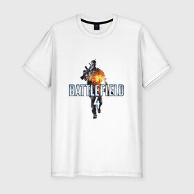 Мужская футболка премиум с принтом Battlefield 4 , 92% хлопок, 8% лайкра | приталенный силуэт, круглый вырез ворота, длина до линии бедра, короткий рукав | логотип battlefield 4bf battlefield