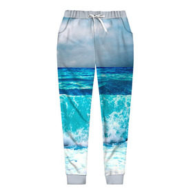 Женские брюки 3D с принтом Волны , полиэстер 100% | прямой крой, два кармана без застежек по бокам, с мягкой трикотажной резинкой на поясе и по низу штанин. В поясе для дополнительного комфорта — широкие завязки | берег | вода | волны | море | пейзаж | прилив