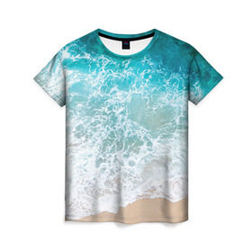 Женская футболка 3D с принтом Берег , 100% полиэфир ( синтетическое хлопкоподобное полотно) | прямой крой, круглый вырез горловины, длина до линии бедер | Тематика изображения на принте: берег | вода | волны | море | пляж | прилив