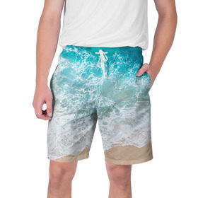 Мужские шорты 3D с принтом Берег ,  полиэстер 100% | прямой крой, два кармана без застежек по бокам. Мягкая трикотажная резинка на поясе, внутри которой широкие завязки. Длина чуть выше колен | берег | вода | волны | море | пляж | прилив