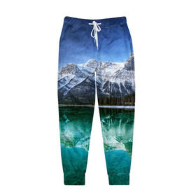 Мужские брюки 3D с принтом Отражение , 100% полиэстер | манжеты по низу, эластичный пояс регулируется шнурком, по бокам два кармана без застежек, внутренняя часть кармана из мелкой сетки | горы | облака | озеро | пейзаж