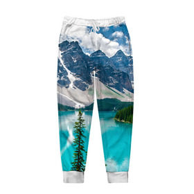 Мужские брюки 3D с принтом Озеро , 100% полиэстер | манжеты по низу, эластичный пояс регулируется шнурком, по бокам два кармана без застежек, внутренняя часть кармана из мелкой сетки | горы | облака | пейзаж