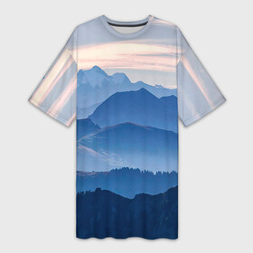 Платье-футболка 3D с принтом Горы ,  |  | Тематика изображения на принте: горы | облака | пейзаж