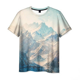 Мужская футболка 3D с принтом Горы , 100% полиэфир | прямой крой, круглый вырез горловины, длина до линии бедер | Тематика изображения на принте: горы | облака | пейзаж