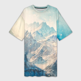 Платье-футболка 3D с принтом Горы ,  |  | Тематика изображения на принте: горы | облака | пейзаж
