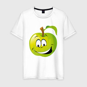 Мужская футболка хлопок с принтом Яблоко , 100% хлопок | прямой крой, круглый вырез горловины, длина до линии бедер, слегка спущенное плечо. | смайлик | улыбка | фрукты | яблоко | яблокосмайл