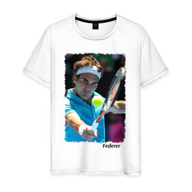 Мужская футболка хлопок с принтом Роджер Федерер , 100% хлопок | прямой крой, круглый вырез горловины, длина до линии бедер, слегка спущенное плечо. | roger federer | роджер федерер | теннис | чампион