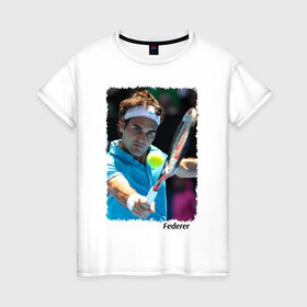Женская футболка хлопок с принтом Роджер Федерер , 100% хлопок | прямой крой, круглый вырез горловины, длина до линии бедер, слегка спущенное плечо | roger federer | роджер федерер | теннис | чампион