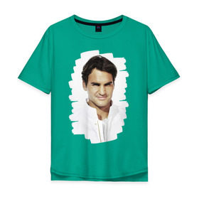 Мужская футболка хлопок Oversize с принтом Roger Federer , 100% хлопок | свободный крой, круглый ворот, “спинка” длиннее передней части | Тематика изображения на принте: roger federer | роджер федерер | теннис | чемпион