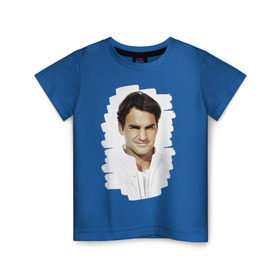 Детская футболка хлопок с принтом Roger Federer , 100% хлопок | круглый вырез горловины, полуприлегающий силуэт, длина до линии бедер | roger federer | роджер федерер | теннис | чемпион