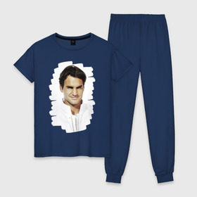 Женская пижама хлопок с принтом Roger Federer , 100% хлопок | брюки и футболка прямого кроя, без карманов, на брюках мягкая резинка на поясе и по низу штанин | roger federer | роджер федерер | теннис | чемпион