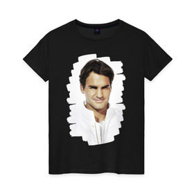 Женская футболка хлопок с принтом Roger Federer , 100% хлопок | прямой крой, круглый вырез горловины, длина до линии бедер, слегка спущенное плечо | roger federer | роджер федерер | теннис | чемпион