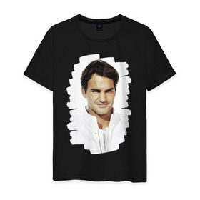 Мужская футболка хлопок с принтом Roger Federer , 100% хлопок | прямой крой, круглый вырез горловины, длина до линии бедер, слегка спущенное плечо. | roger federer | роджер федерер | теннис | чемпион