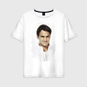 Женская футболка хлопок Oversize с принтом Roger Federer , 100% хлопок | свободный крой, круглый ворот, спущенный рукав, длина до линии бедер
 | roger federer | роджер федерер | теннис | чемпион