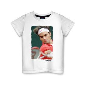 Детская футболка хлопок с принтом Роджер Федерер , 100% хлопок | круглый вырез горловины, полуприлегающий силуэт, длина до линии бедер | roger federer | роджер федерер | теннис | чемпион