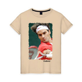 Женская футболка хлопок с принтом Роджер Федерер , 100% хлопок | прямой крой, круглый вырез горловины, длина до линии бедер, слегка спущенное плечо | roger federer | роджер федерер | теннис | чемпион