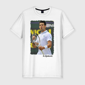 Мужская футболка премиум с принтом Novak Djokovic , 92% хлопок, 8% лайкра | приталенный силуэт, круглый вырез ворота, длина до линии бедра, короткий рукав | novak djokovic | новак джокович | теннис | чемпион