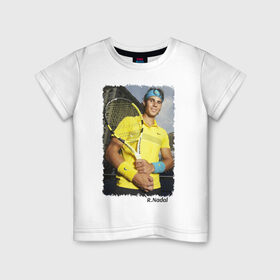 Детская футболка хлопок с принтом Рафаэль Надаль , 100% хлопок | круглый вырез горловины, полуприлегающий силуэт, длина до линии бедер | rafael nadal | рафаэль надаль | теннис | чемпион