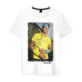 Мужская футболка хлопок с принтом Рафаэль Надаль , 100% хлопок | прямой крой, круглый вырез горловины, длина до линии бедер, слегка спущенное плечо. | rafael nadal | рафаэль надаль | теннис | чемпион