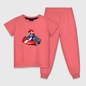 Детская пижама хлопок с принтом Mario Kart , 100% хлопок |  брюки и футболка прямого кроя, без карманов, на брюках мягкая резинка на поясе и по низу штанин
 | nintendo | карт | марио | нинтендо