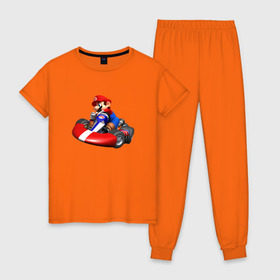 Женская пижама хлопок с принтом Mario Kart , 100% хлопок | брюки и футболка прямого кроя, без карманов, на брюках мягкая резинка на поясе и по низу штанин | nintendo | карт | марио | нинтендо
