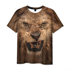 Мужская футболка 3D с принтом Лев , 100% полиэфир | прямой крой, круглый вырез горловины, длина до линии бедер | животные | злой лев | зубы | лев | оскал