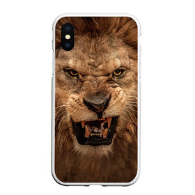 Чехол для iPhone XS Max матовый с принтом Лев , Силикон | Область печати: задняя сторона чехла, без боковых панелей | животные | злой лев | зубы | лев | оскал