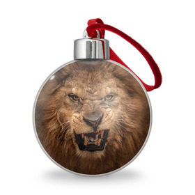 Ёлочный шар с принтом Лев , Пластик | Диаметр: 77 мм | Тематика изображения на принте: животные | злой лев | зубы | лев | оскал