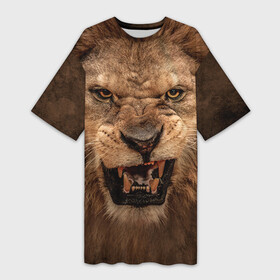 Платье-футболка 3D с принтом Лев ,  |  | Тематика изображения на принте: животные | злой лев | зубы | лев | оскал
