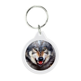 Брелок круглый с принтом Волк , пластик и полированная сталь | круглая форма, металлическое крепление в виде кольца | волк | животные | злой волк | зубы | оскал