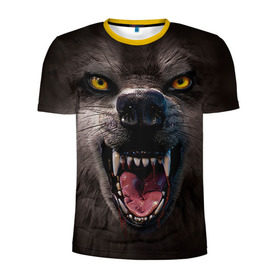 Мужская футболка 3D спортивная с принтом Злой волк , 100% полиэстер с улучшенными характеристиками | приталенный силуэт, круглая горловина, широкие плечи, сужается к линии бедра | Тематика изображения на принте: волк | животные | злой волк | зубы | оскал