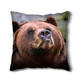 Подушка 3D с принтом Медведь , наволочка – 100% полиэстер, наполнитель – холлофайбер (легкий наполнитель, не вызывает аллергию). | состоит из подушки и наволочки. Наволочка на молнии, легко снимается для стирки | бурый | гризли | животные | медведь | мишка