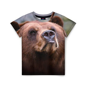 Детская футболка 3D с принтом Медведь , 100% гипоаллергенный полиэфир | прямой крой, круглый вырез горловины, длина до линии бедер, чуть спущенное плечо, ткань немного тянется | бурый | гризли | животные | медведь | мишка