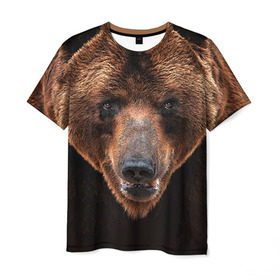 Мужская футболка 3D с принтом Медведь , 100% полиэфир | прямой крой, круглый вырез горловины, длина до линии бедер | Тематика изображения на принте: бурый | гризли | животные | медведь | мишка