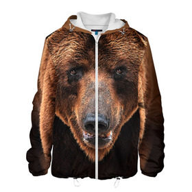 Мужская куртка 3D с принтом Медведь , ткань верха — 100% полиэстер, подклад — флис | прямой крой, подол и капюшон оформлены резинкой с фиксаторами, два кармана без застежек по бокам, один большой потайной карман на груди. Карман на груди застегивается на липучку | бурый | гризли | животные | медведь | мишка