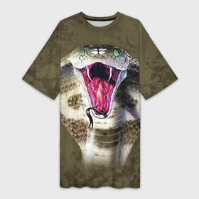 Платье-футболка 3D с принтом Кобра ,  |  | Тематика изображения на принте: змея | зубы | кобра