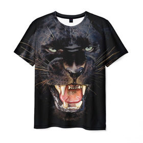 Мужская футболка 3D с принтом Пантера , 100% полиэфир | прямой крой, круглый вырез горловины, длина до линии бедер | животные | зубы | киса | киска | кошка | оскал | пантера